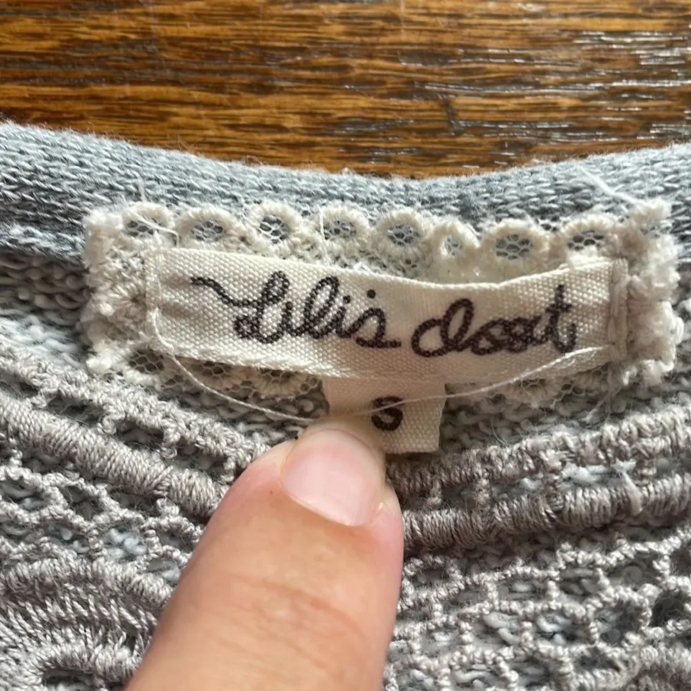 Anthropologie Lili’s Closet Gray Crotchet Pullover